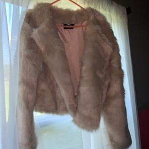 Cream Cropped Fur Coat